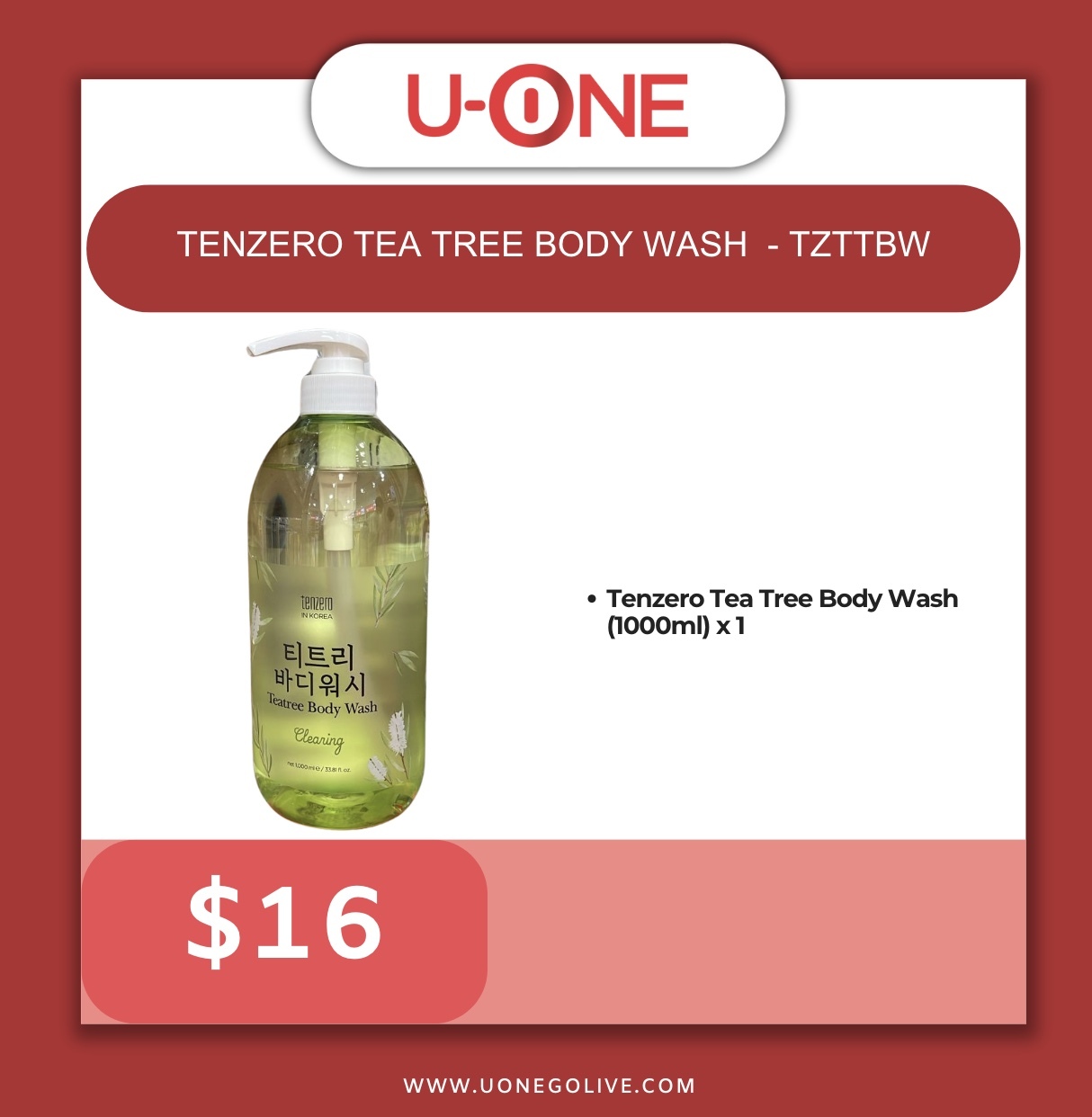 Tenzero Tea Tree Body Wash  - TZTTBW