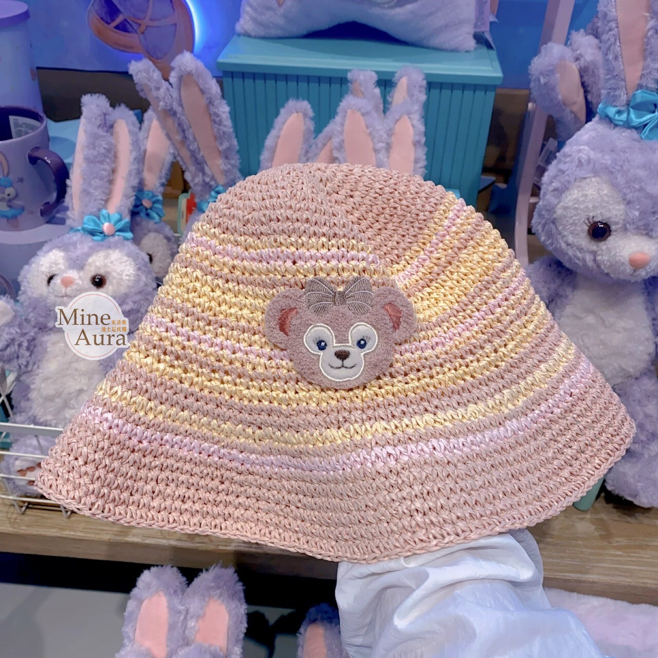 雪莉玫 ShellieMay 大頭刺繡 拚色 編織 草帽 遮陽帽 帽子 -上海迪士尼樂園