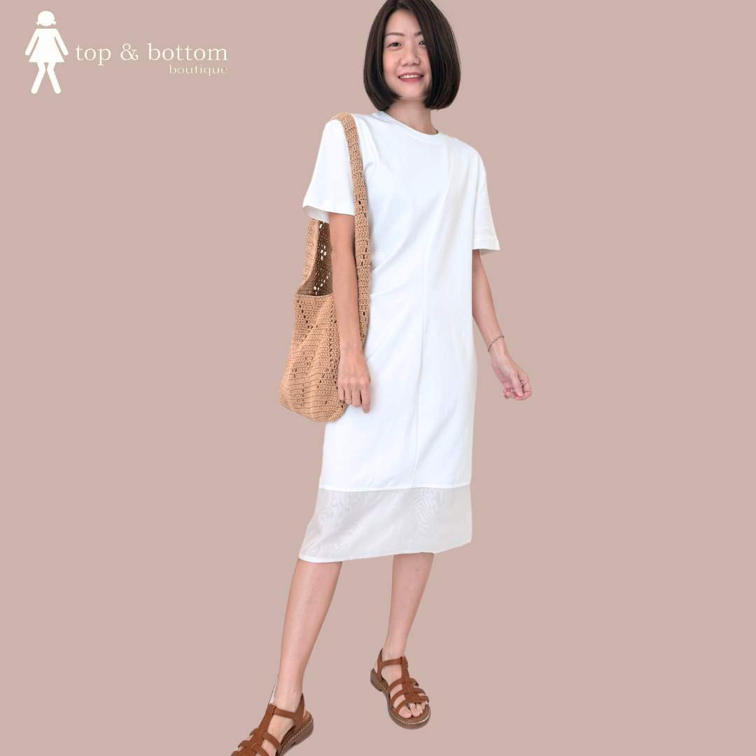 SHORT SLEEVE CASUAL TEE DRESS WITH ORGANZA HEM