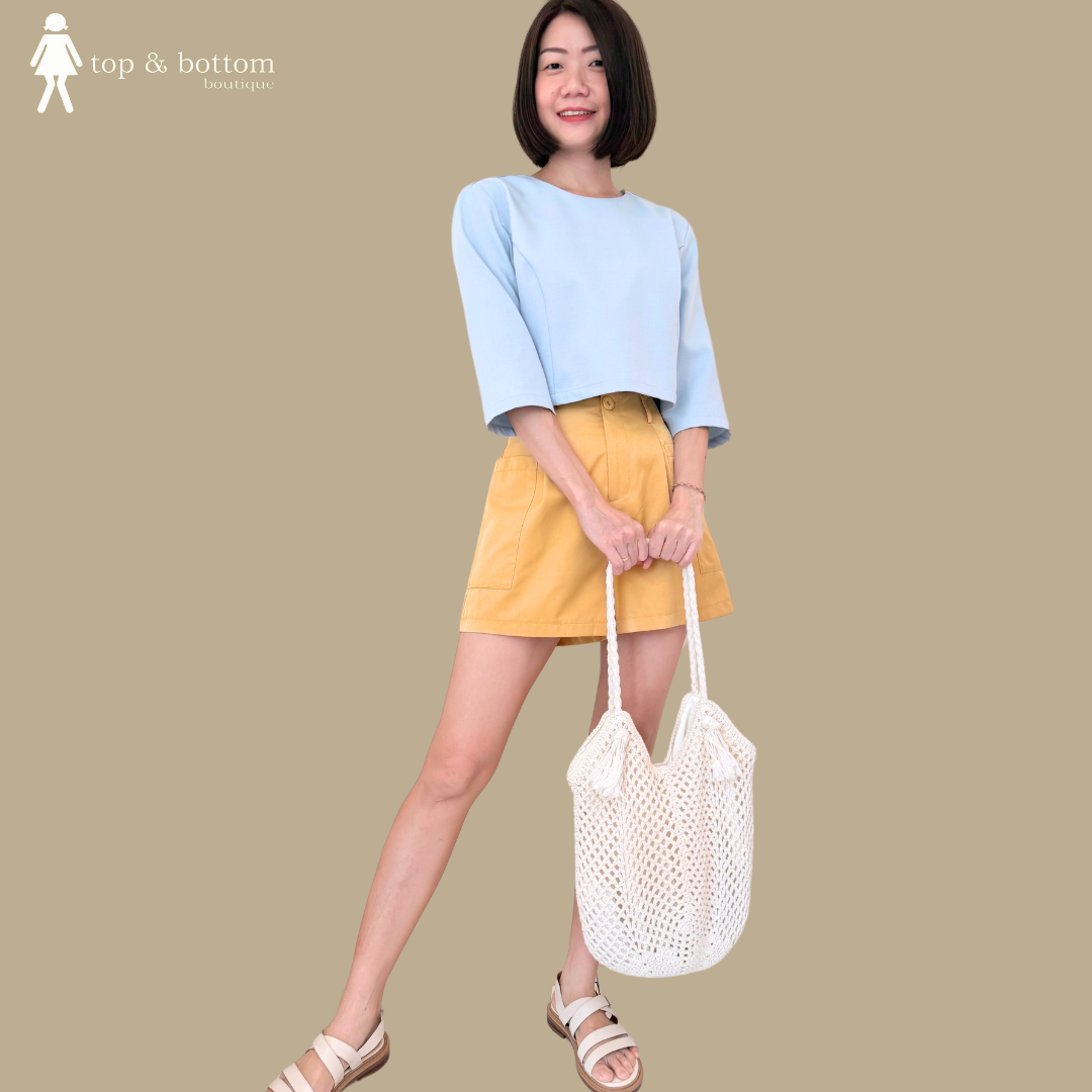 MID SLEEVE SOLID SHORT BLOUSE