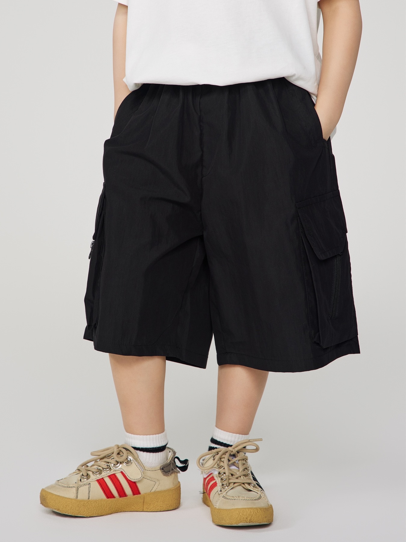 四色工裝拉鍊五分褲