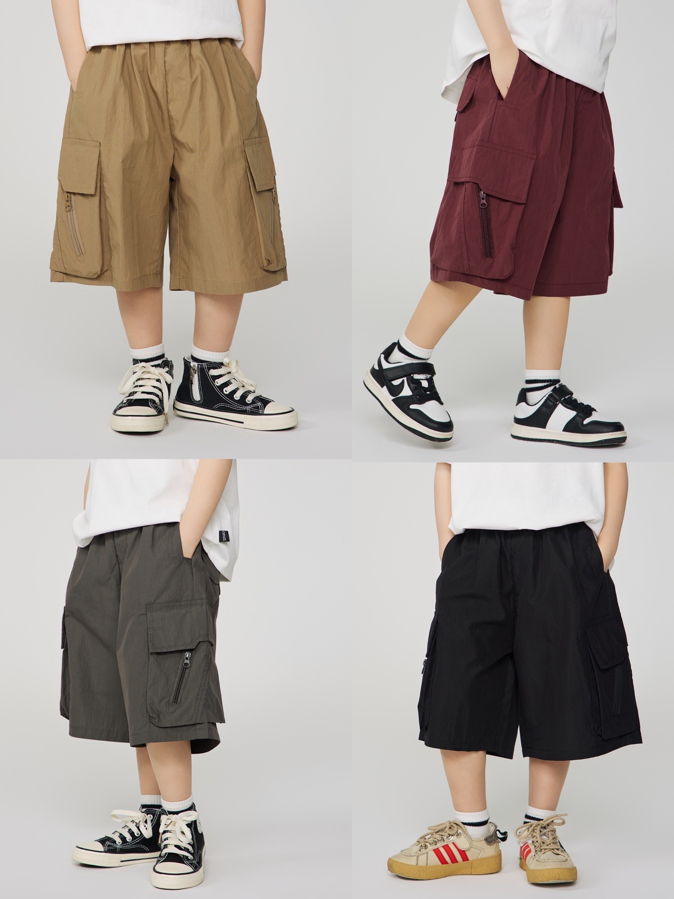 四色工裝拉鍊五分褲