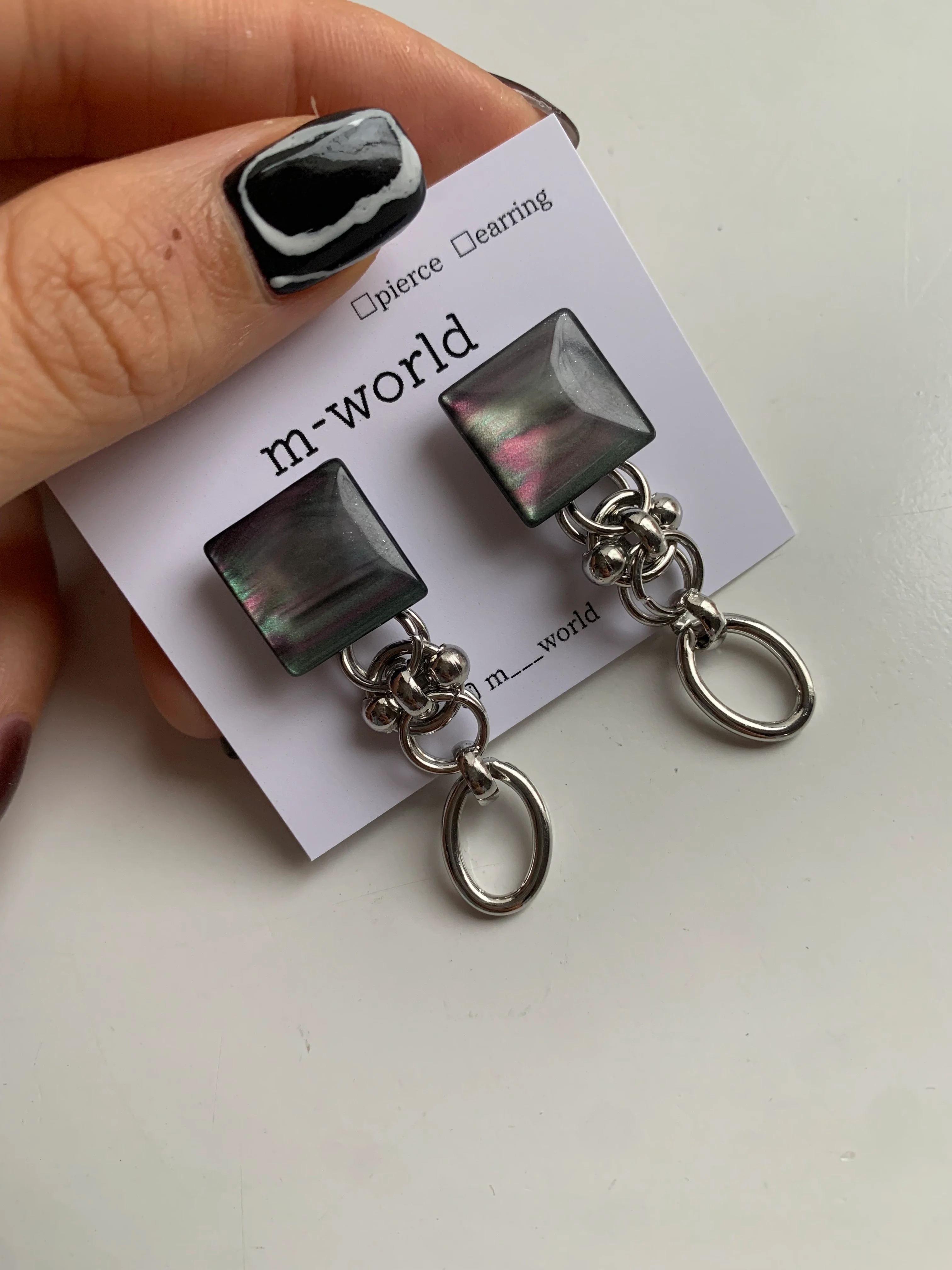 [m-world] square marble | 耳夾 | NO.26