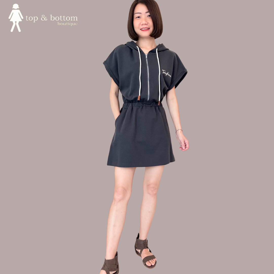 SHORT SLEEVE HOODIE CASUAL SHORT DRESS
