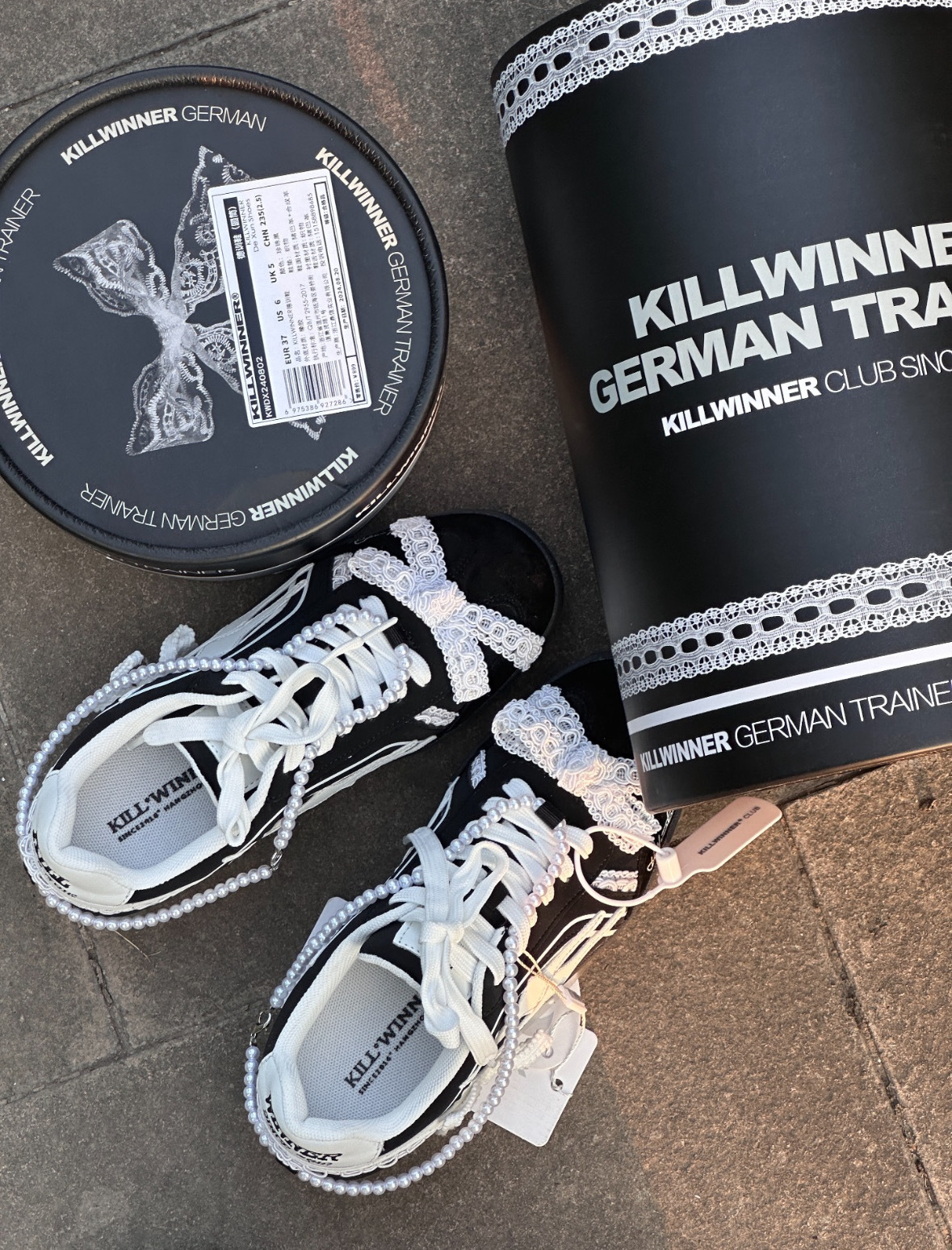 <快速出貨>Killwinner 德訓鞋 白蕾絲石墨黑