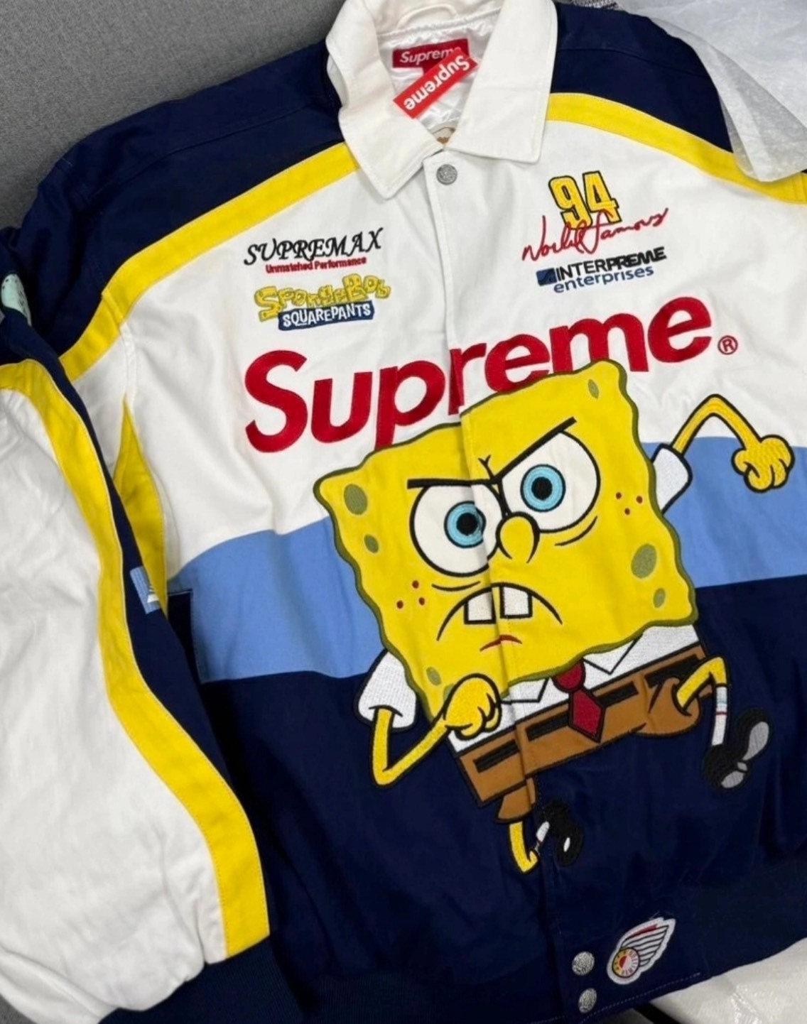 Supreme x 海綿寶寶 聯名美式刺繡潮流夾克(白)