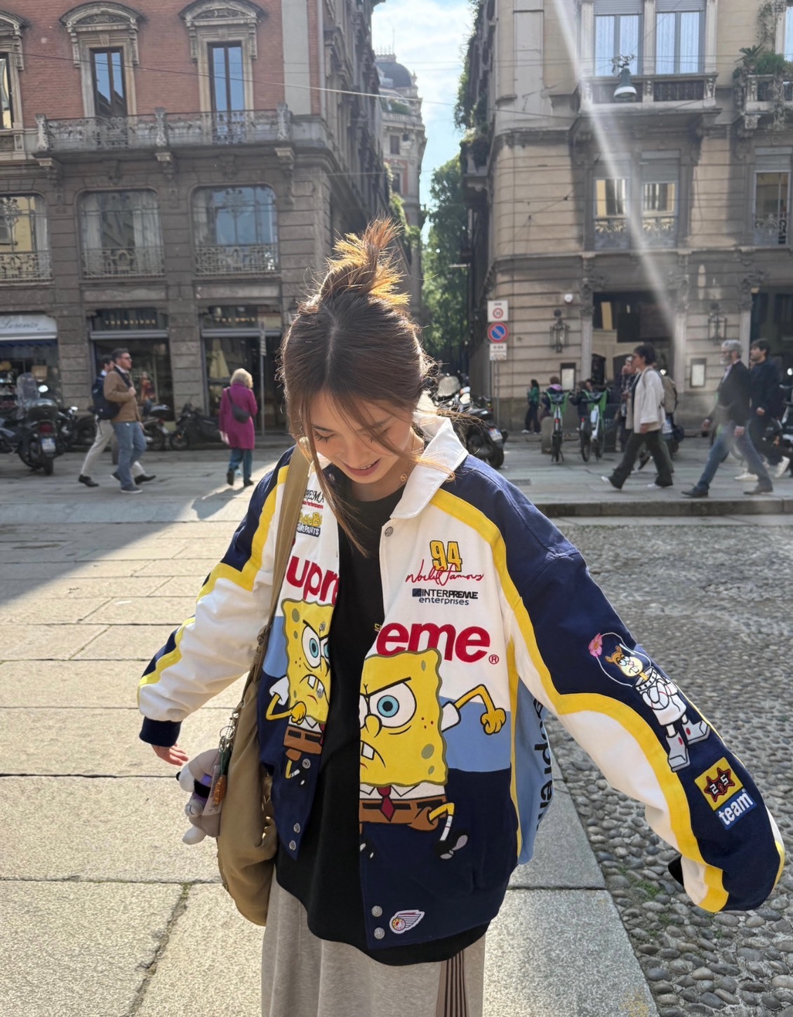 Supreme x 海綿寶寶 聯名美式刺繡潮流夾克(白)