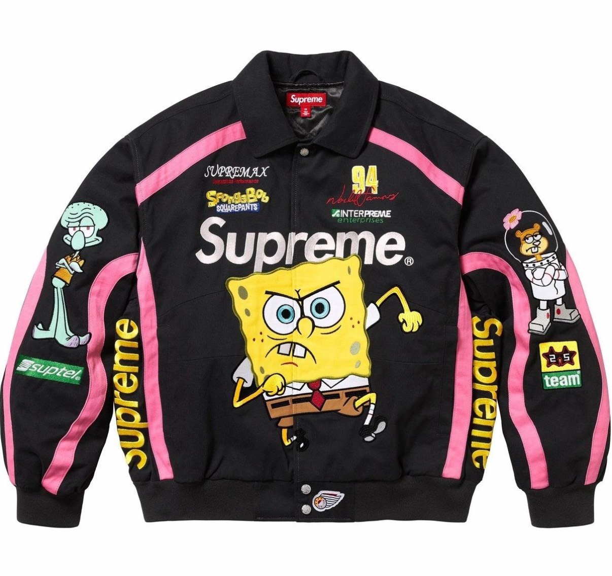 Supreme x 海綿寶寶 聯名美式刺繡潮流夾克(黑)