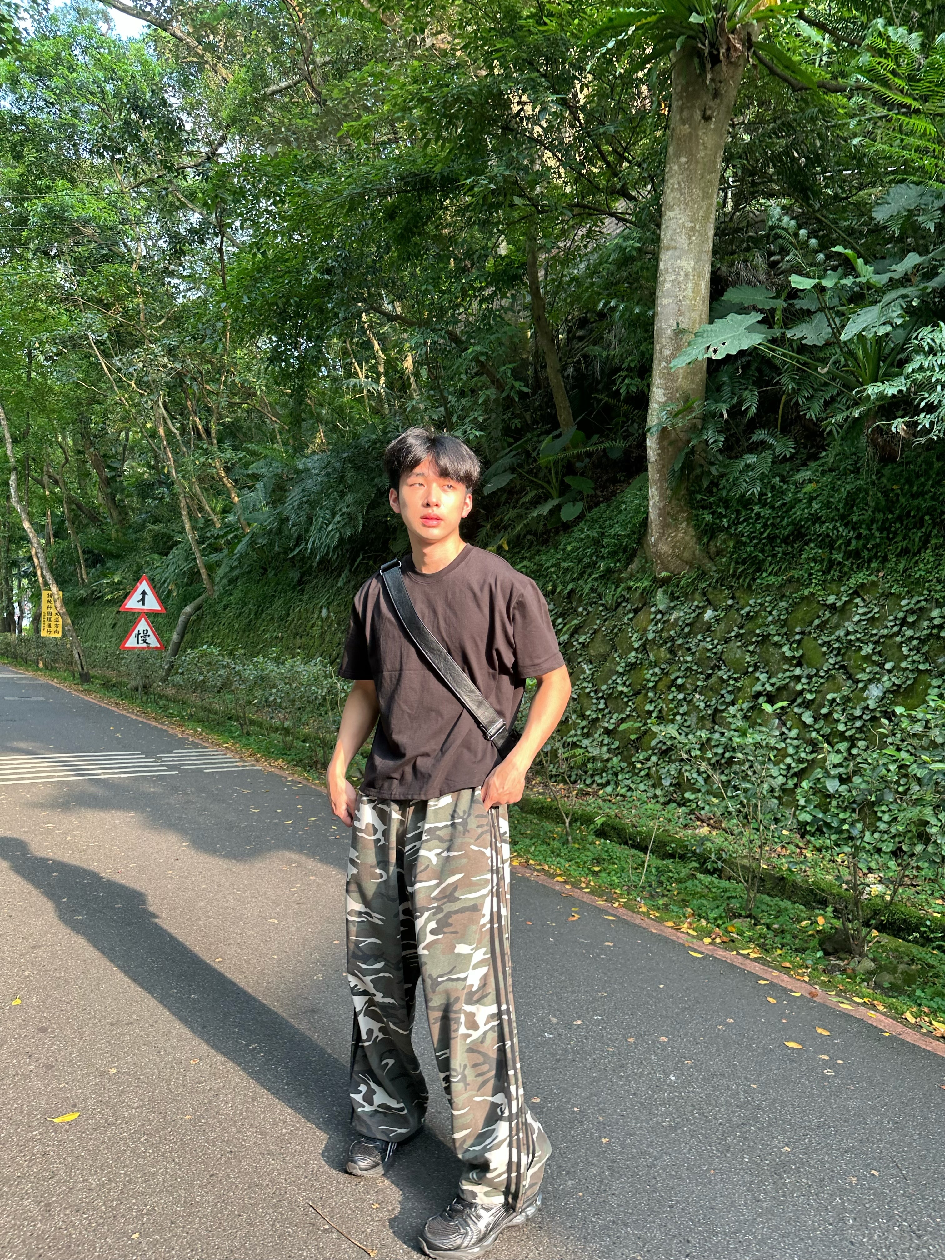 Camo 迷彩 四線 條紋 寬鬆 棉長褲