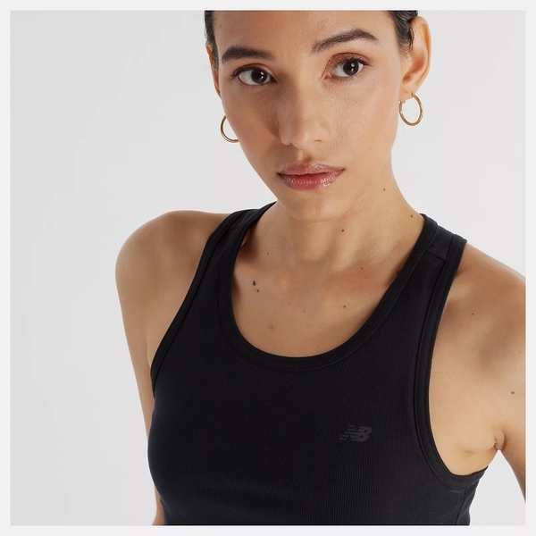 NEW BALANCE 背心 NB 黑色 螺紋 短版背心 女 WT43523BK