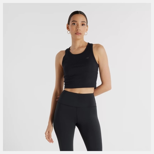 NEW BALANCE 背心 NB 黑色 螺紋 短版背心 女 WT43523BK