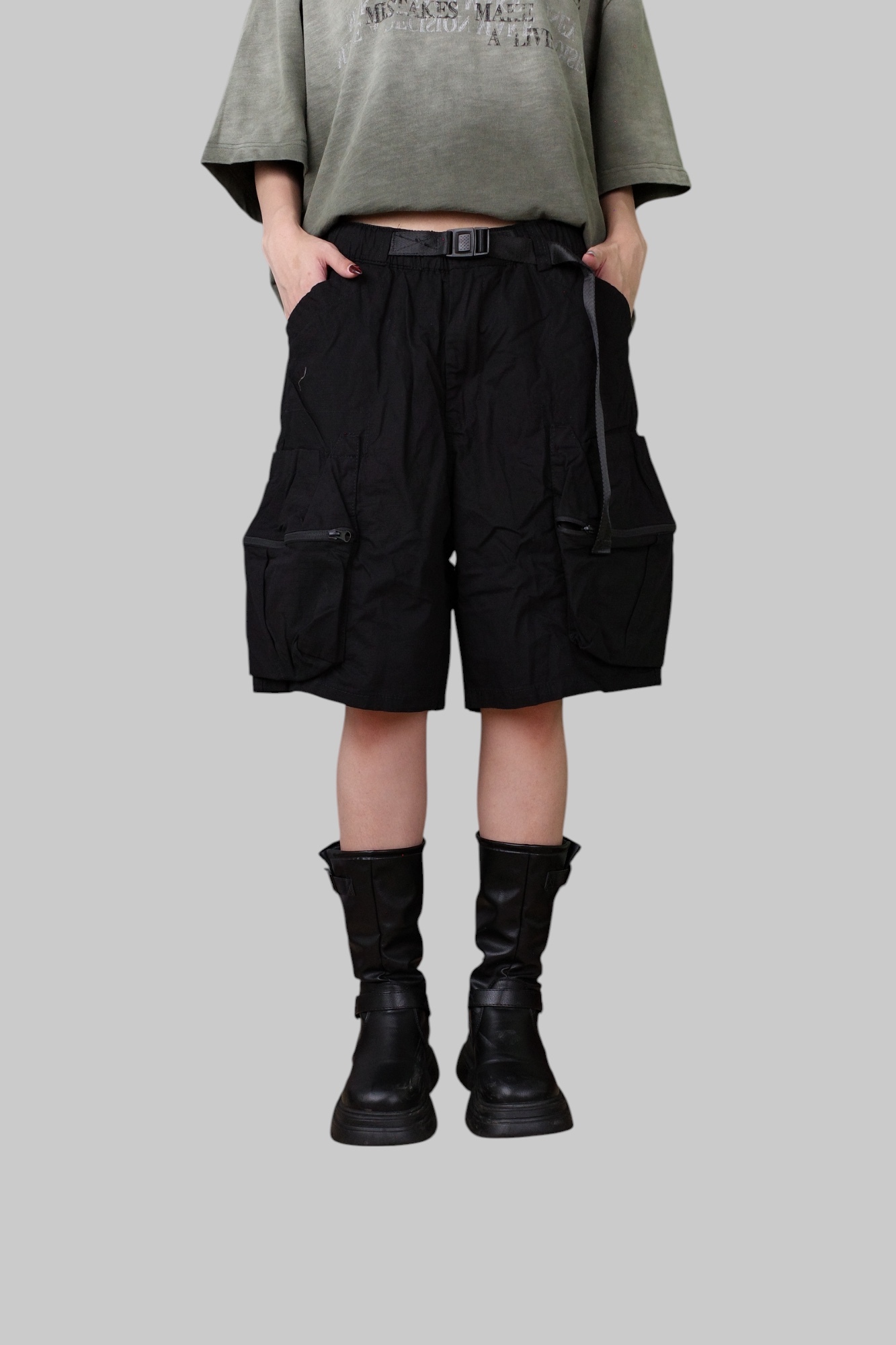 『Always_Good』日系 大尺碼推薦 可調節腰圍 多口袋 工裝 短褲