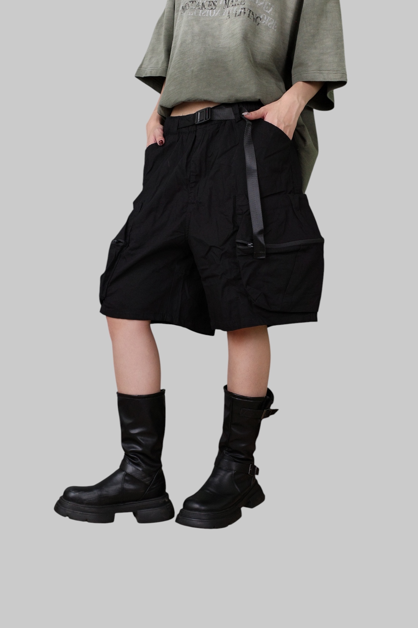 『Always_Good』日系 大尺碼推薦 可調節腰圍 多口袋 工裝 短褲