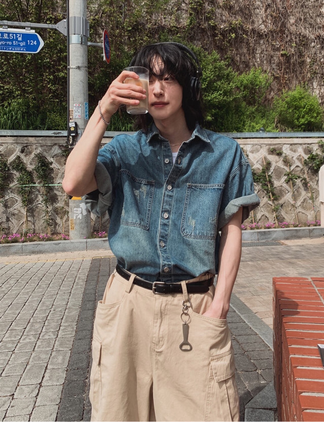 刷舊破壞牛仔短袖襯衫