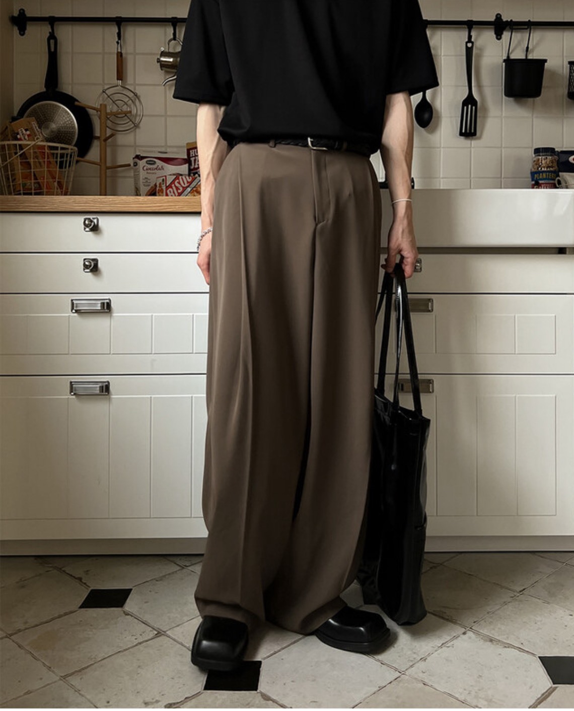 單摺闊腿西裝長褲
