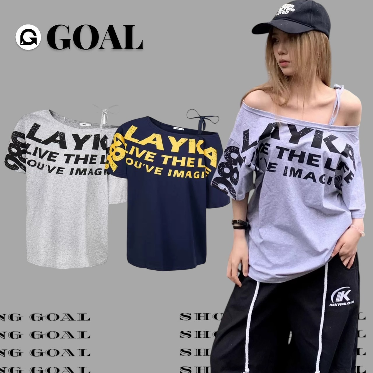 (GOAL) 撞色系色系斜肩上衣 L25-TX190