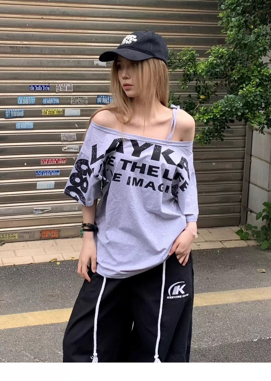 (GOAL) 撞色系色系斜肩上衣 L25-TX190