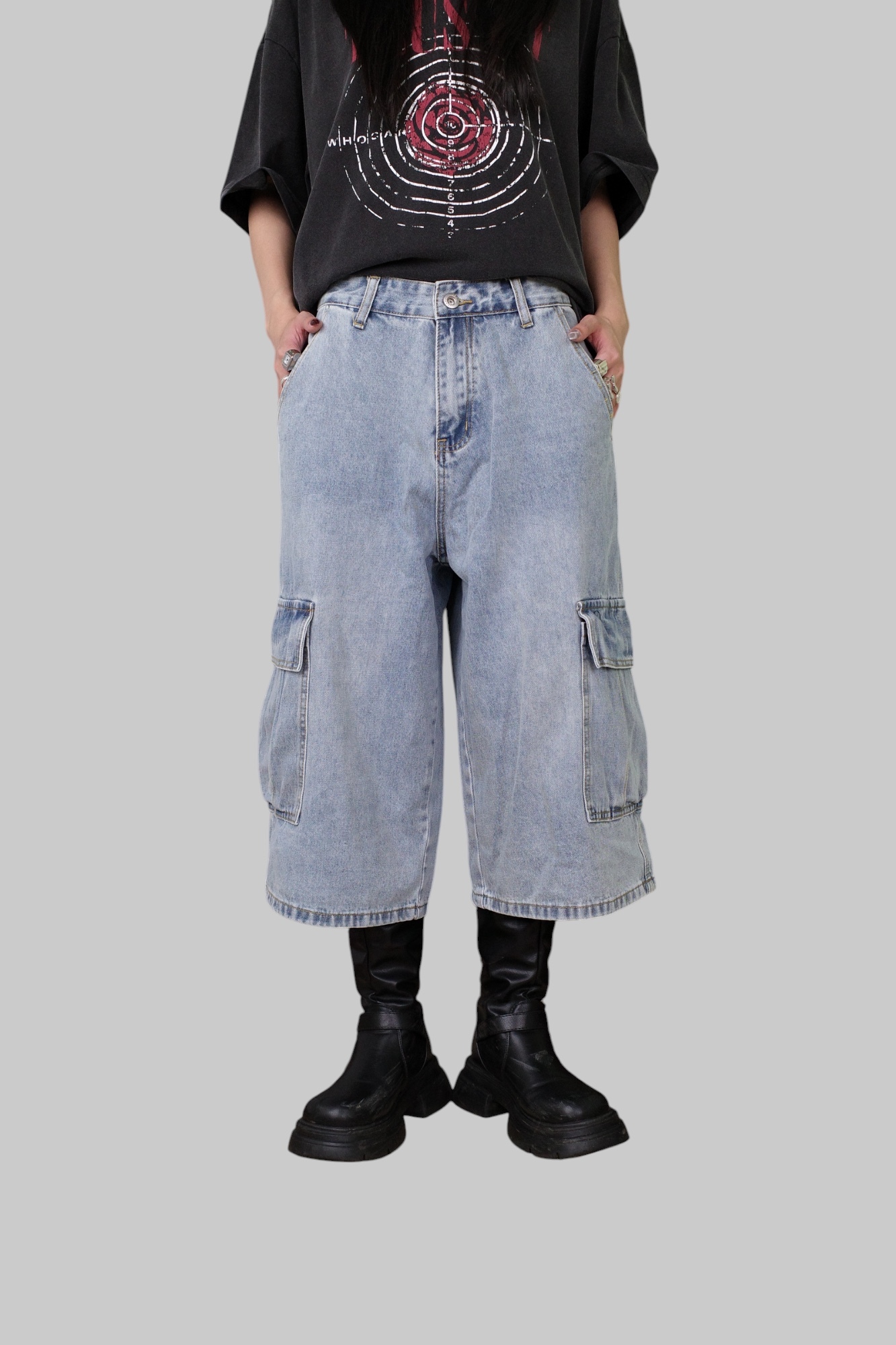 『Always_Good』多口袋 工裝 牛仔 七分 短褲