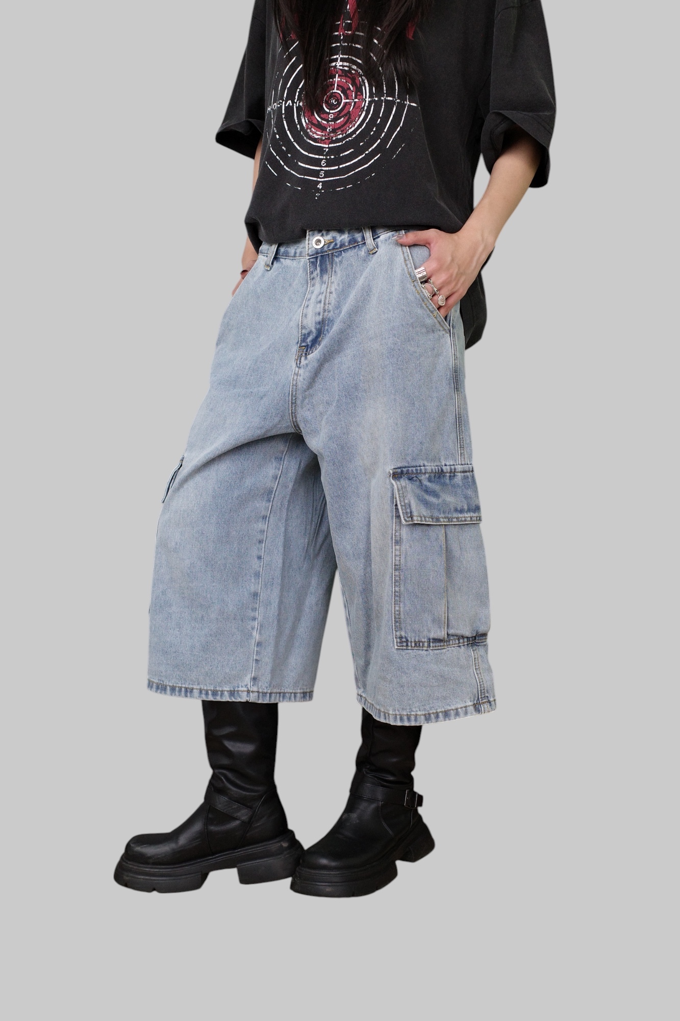 『Always_Good』多口袋 工裝 牛仔 七分 短褲