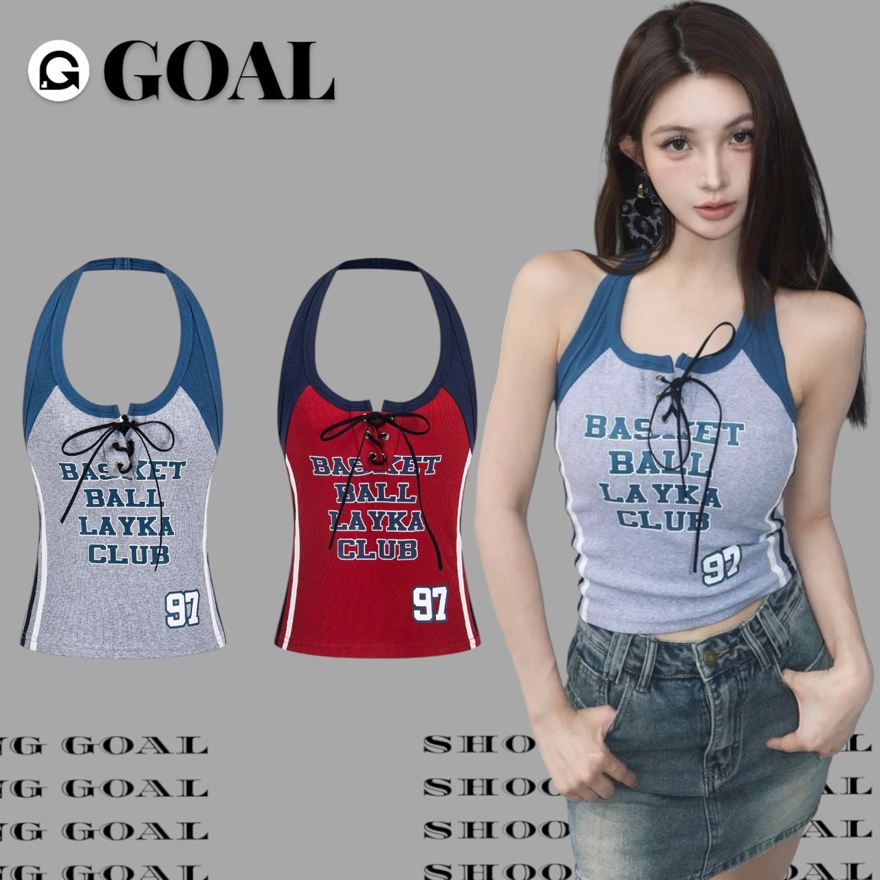 (GOAL) 掛脖吊帶背心 修身無袖 短版背心 TX218