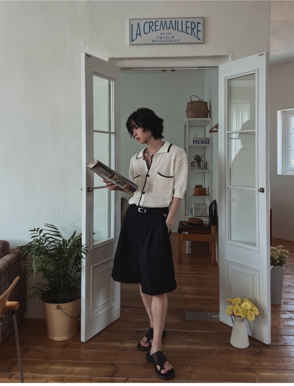 編織簍空鈕扣針織襯衫