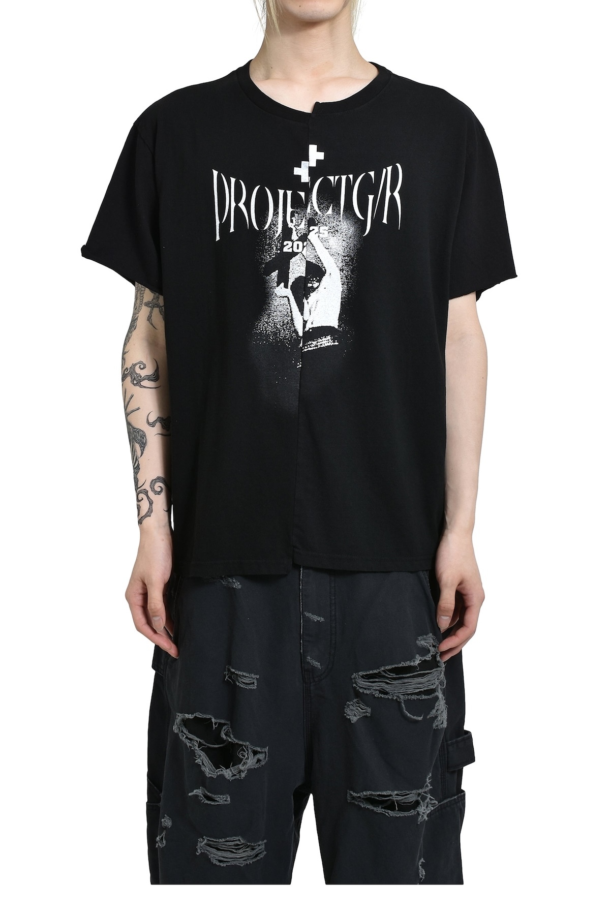 PROJECT G/R｜TIGHT FIT SPLIT T-SHIRT (BLACK)