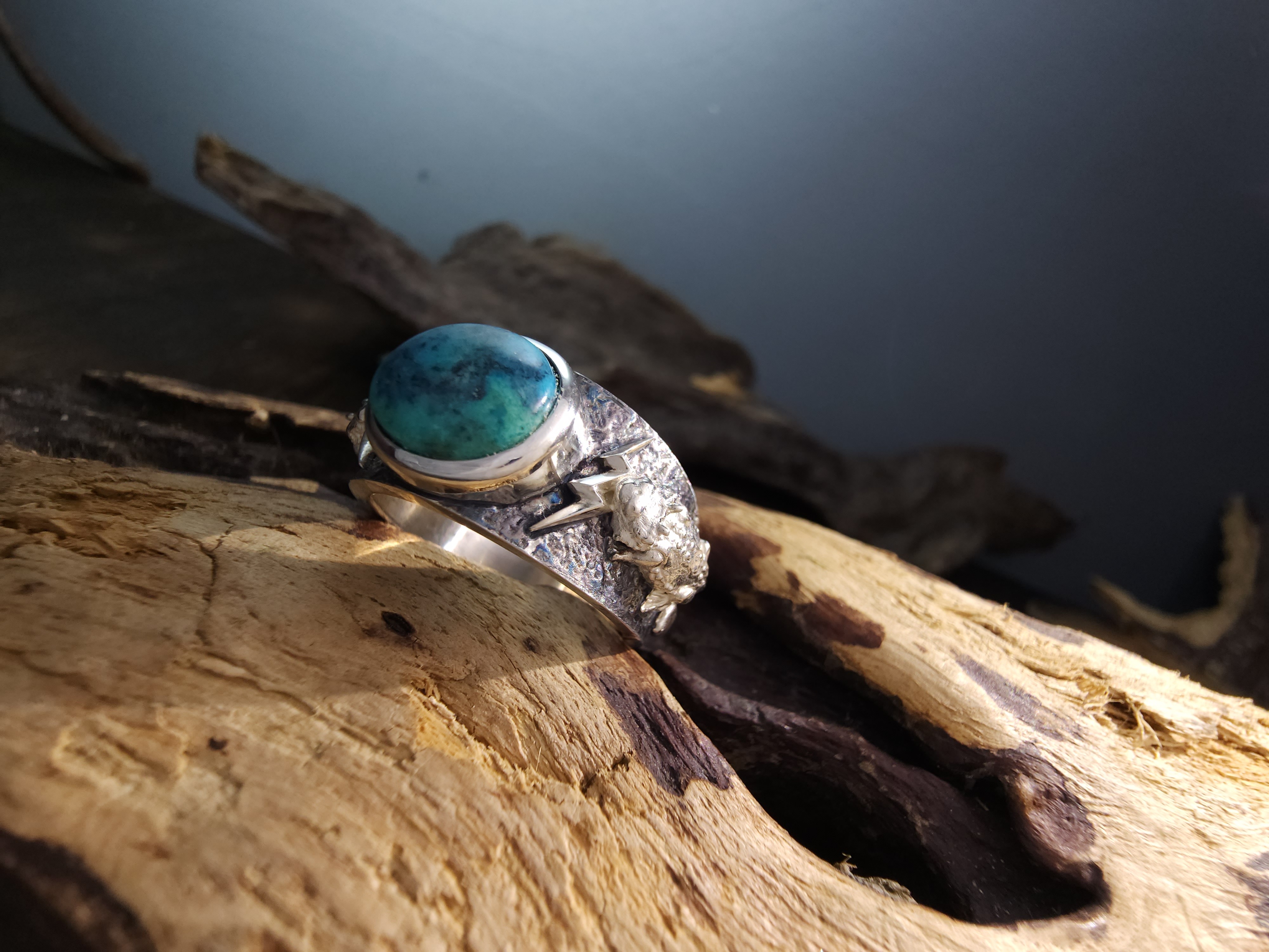 *Black Venom Jewelry- Freedom & Prayer 純銀角蜥蜴戒鑲Morenci II 松石