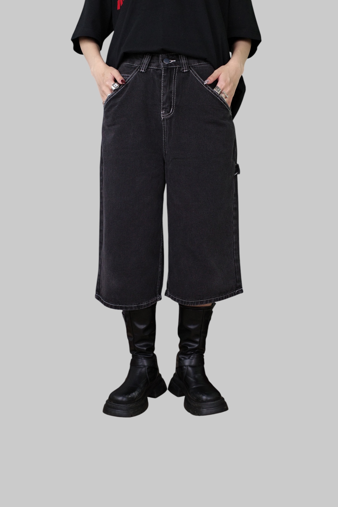 『Always_Good』明線 工裝 牛仔 七分 短褲