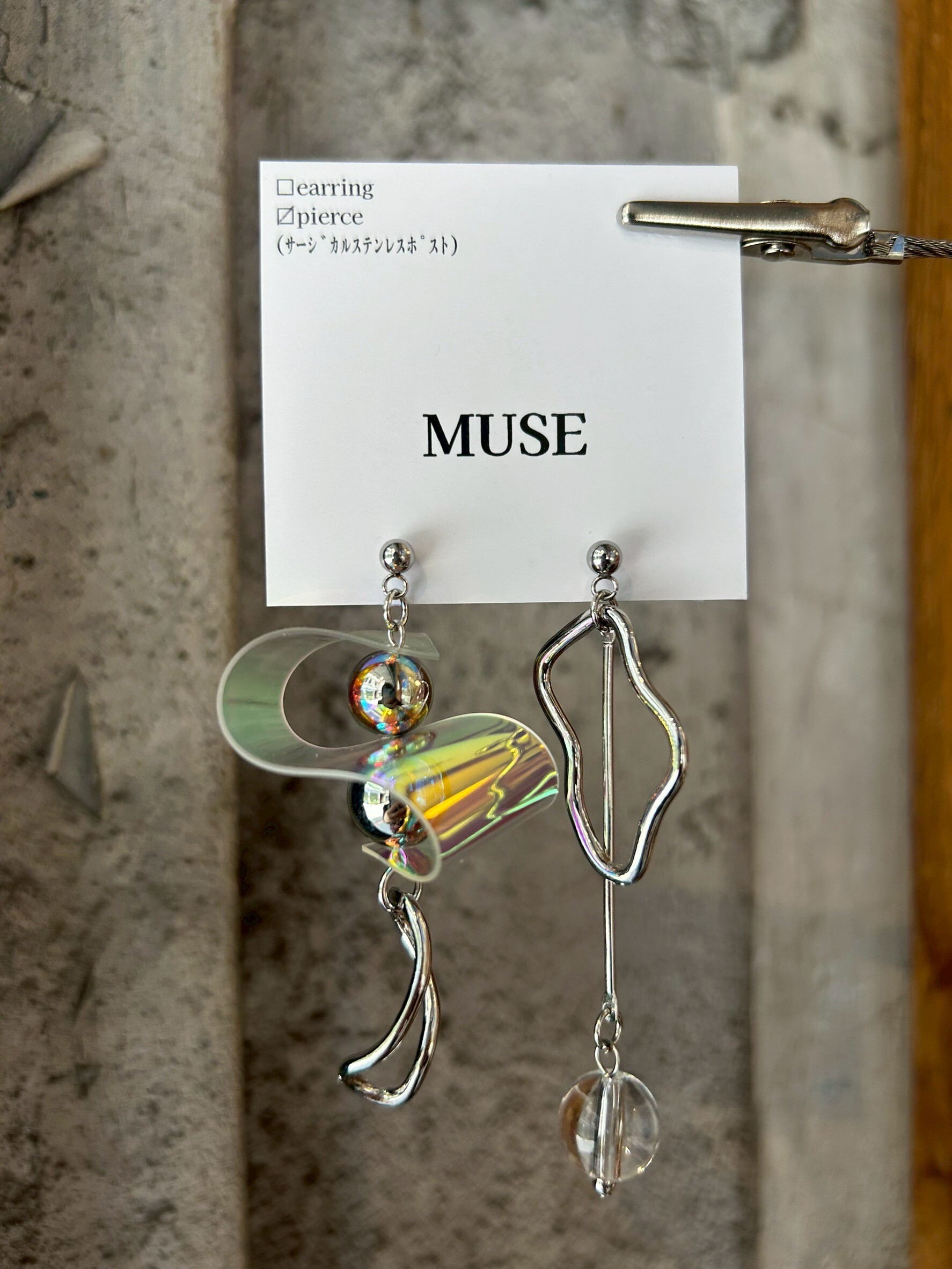 [MUSE] 異材質設計耳環 | 透明 | 耳夾 | NO.23