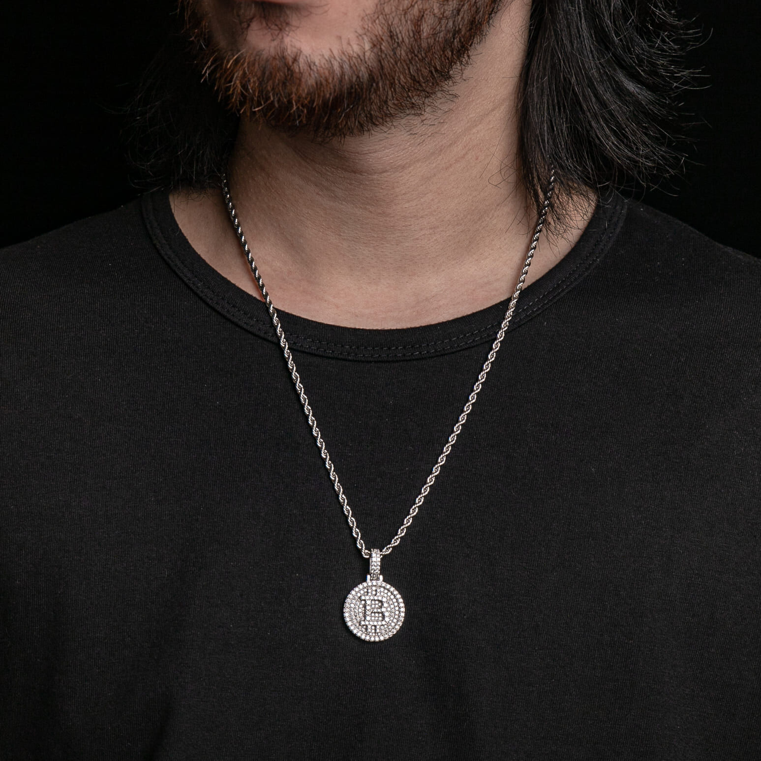 925銀莫桑石比特幣標誌墜飾