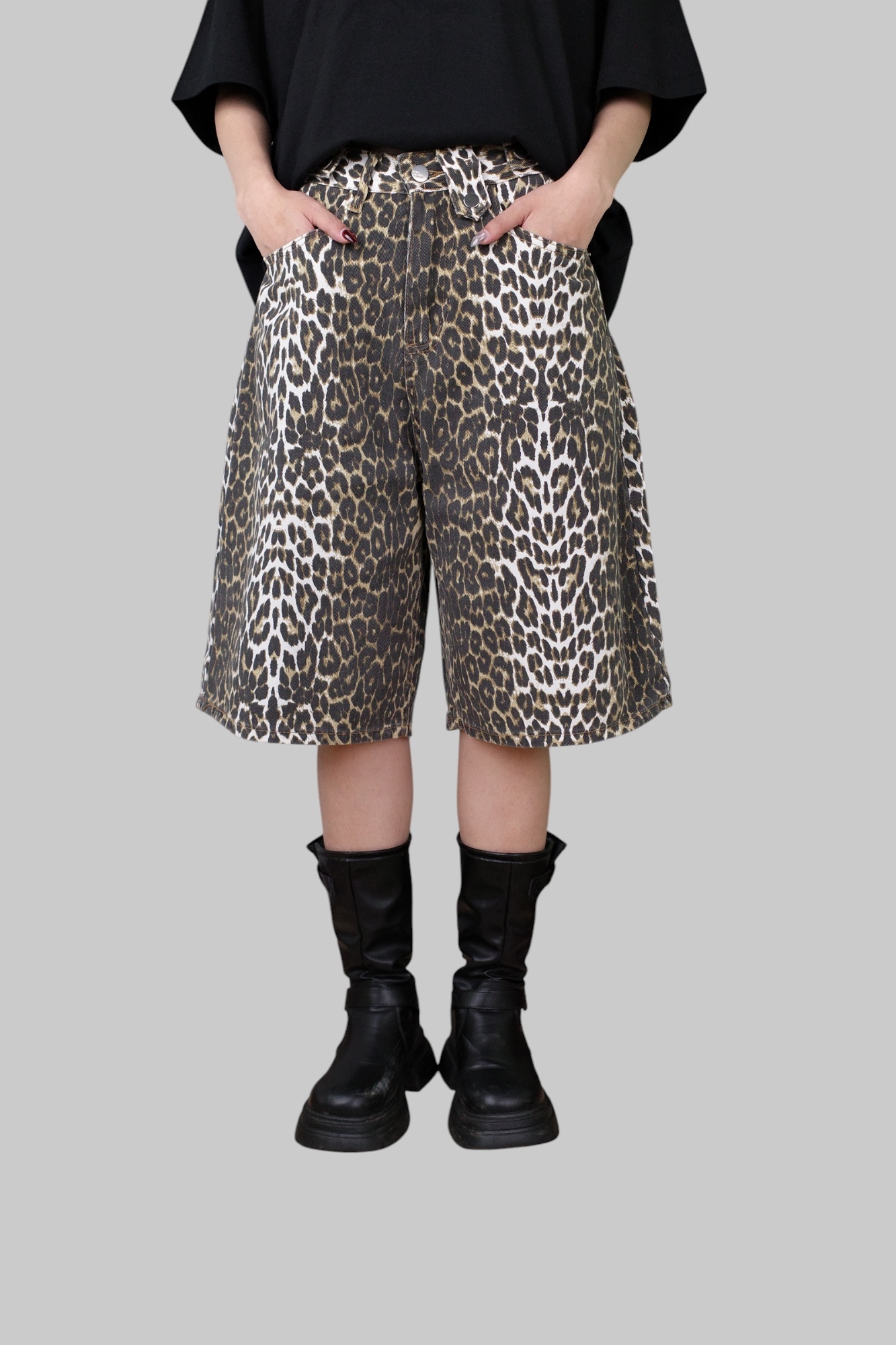 『Always_Good』豹紋 水洗 工裝 七分 短褲