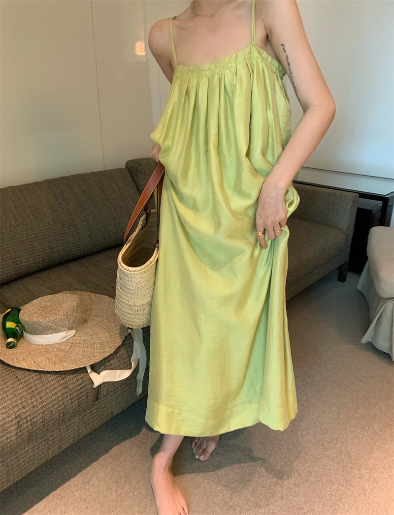 綢緞質感 壓褶澎澎夏日洋裝(長款/短款)