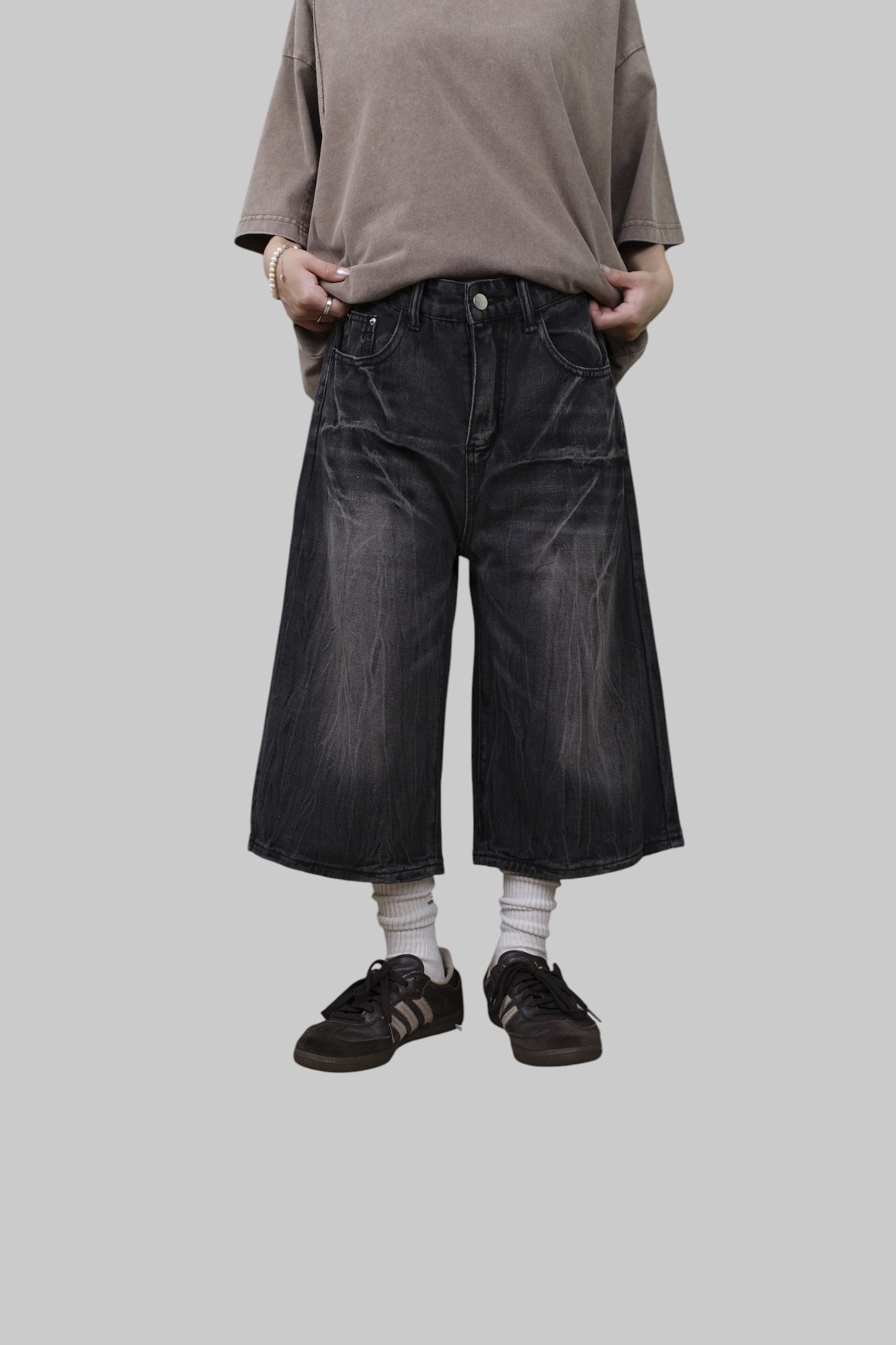 『Always_Good』閃電紋 做舊 水洗 牛仔 七分 短褲