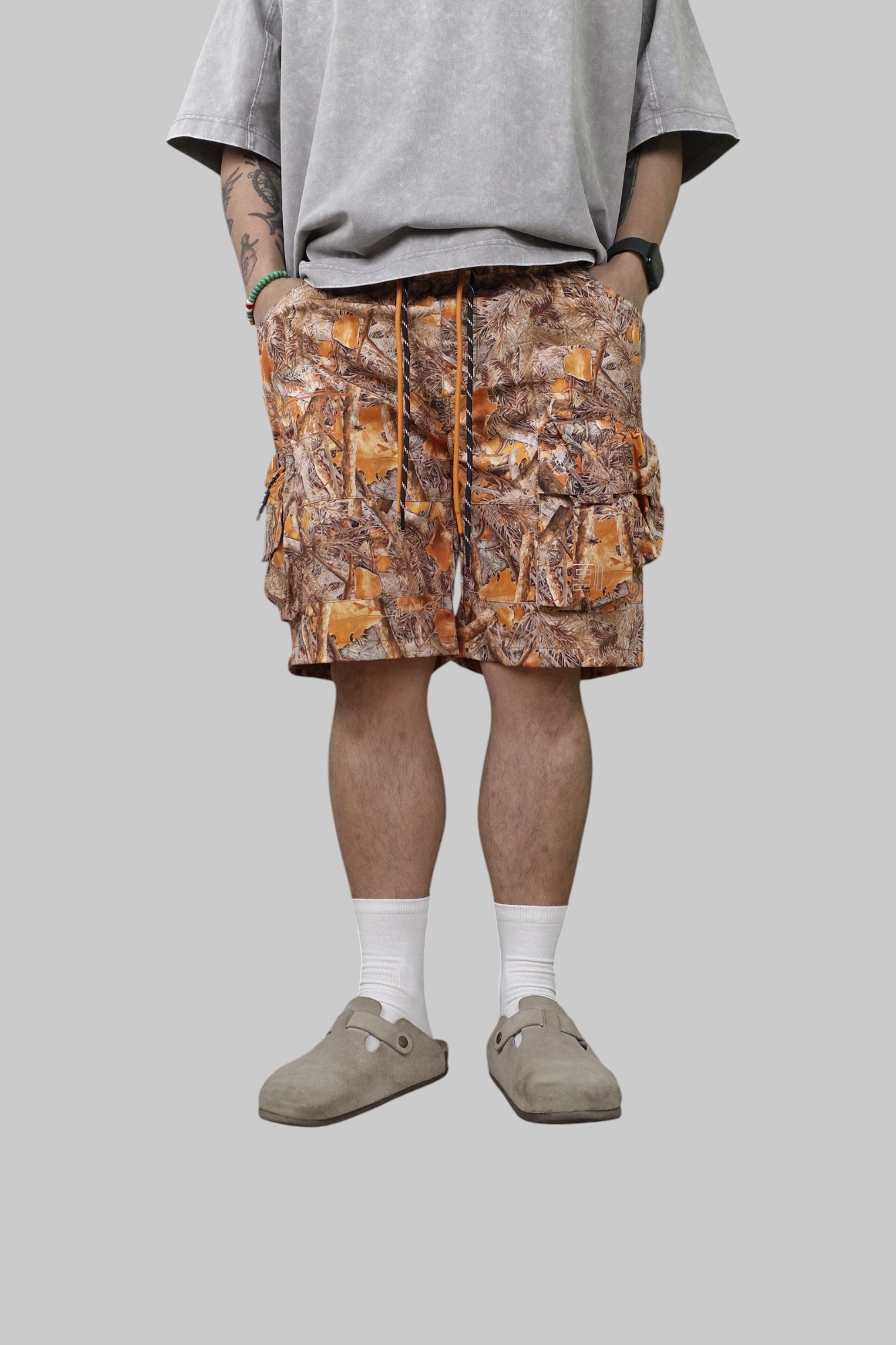 『Always_Good』枯葉迷彩 立體 多口袋 機能 短褲