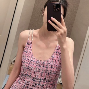 夏天的小香 薄款粗花泥珍珠肩帶小洋裝