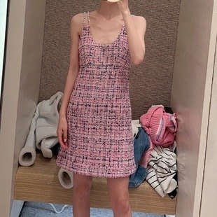 夏天的小香 薄款粗花泥珍珠肩帶小洋裝