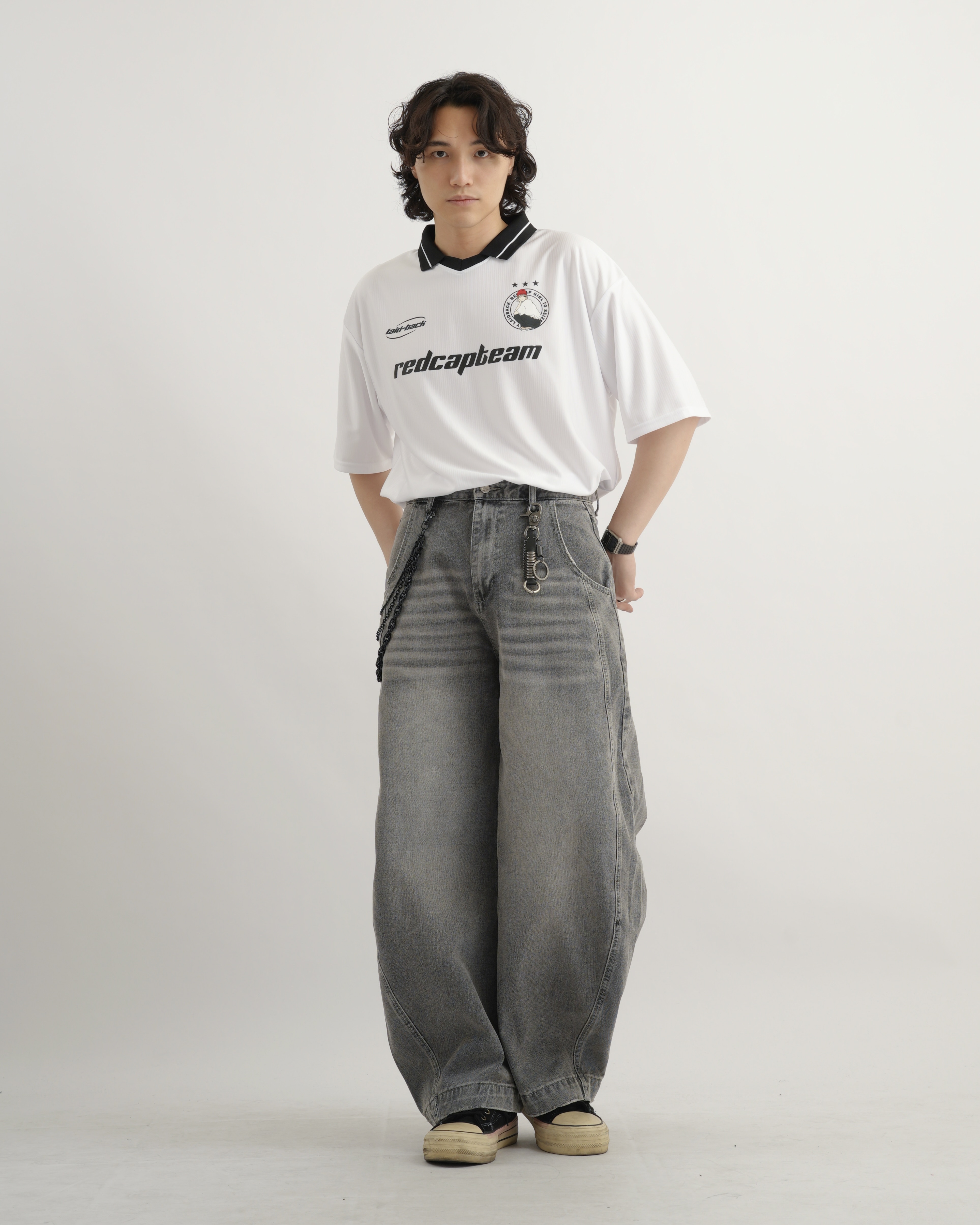 MO104 水洗牛仔彎刀褲-灰色