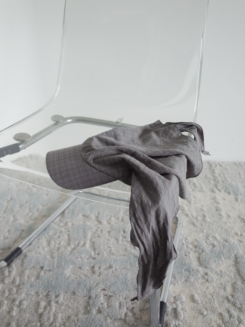 baseball cap with plaid scarf accent