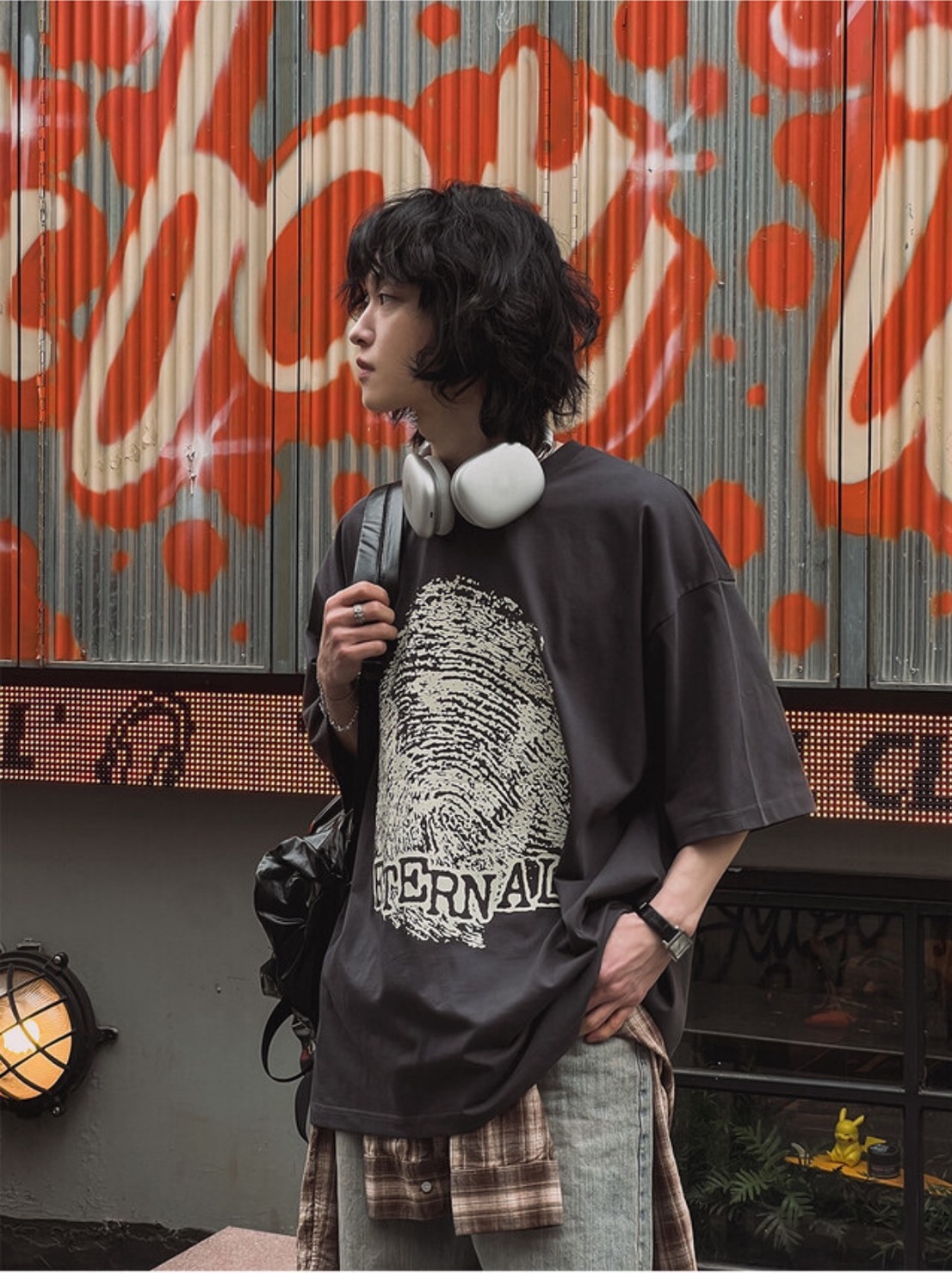 指紋設計寬鬆短袖上衣