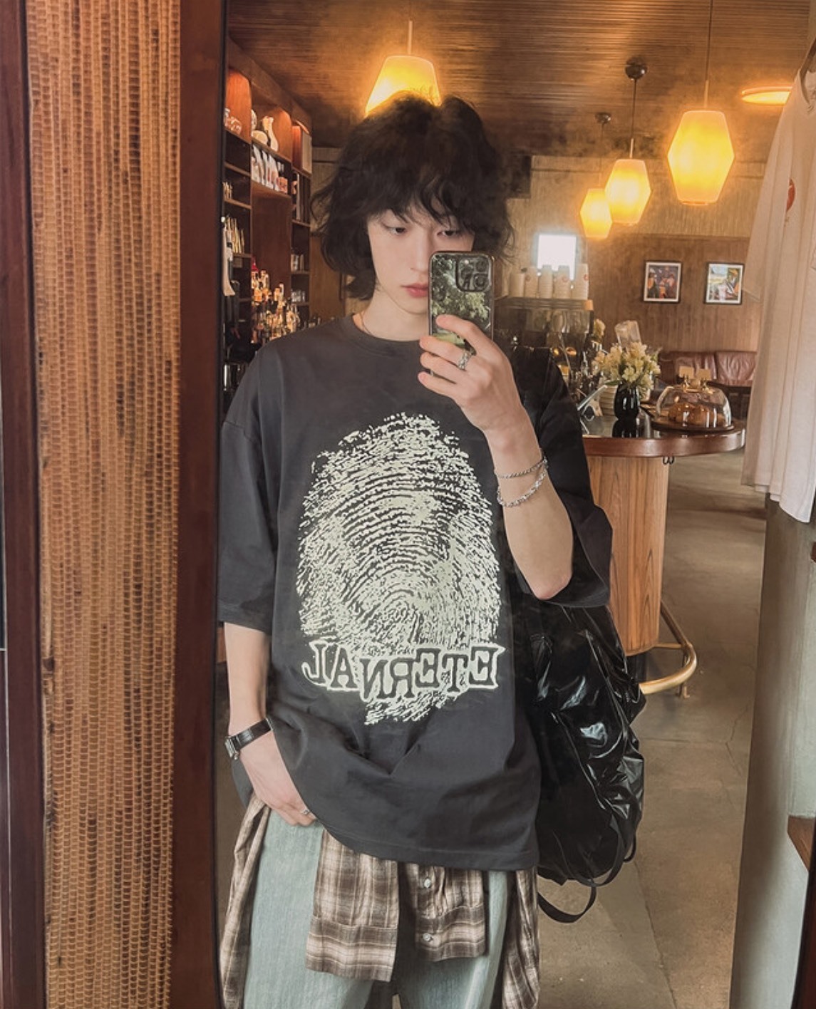 指紋設計寬鬆短袖上衣