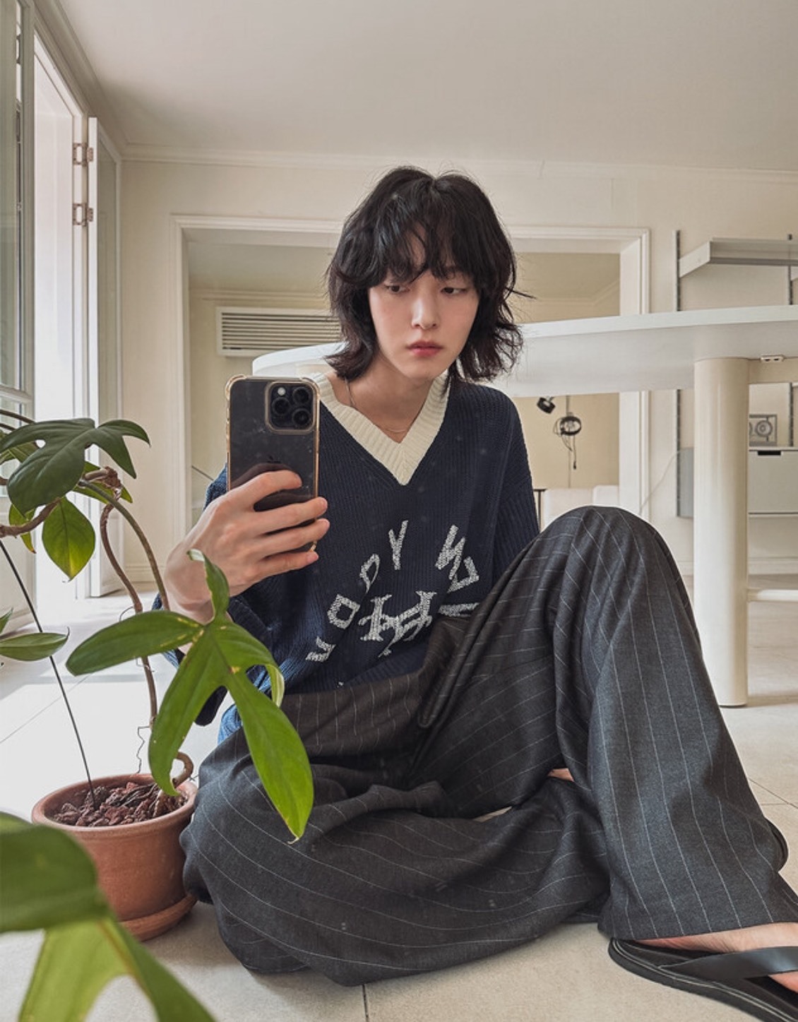 NY  V領七分袖針織上衣