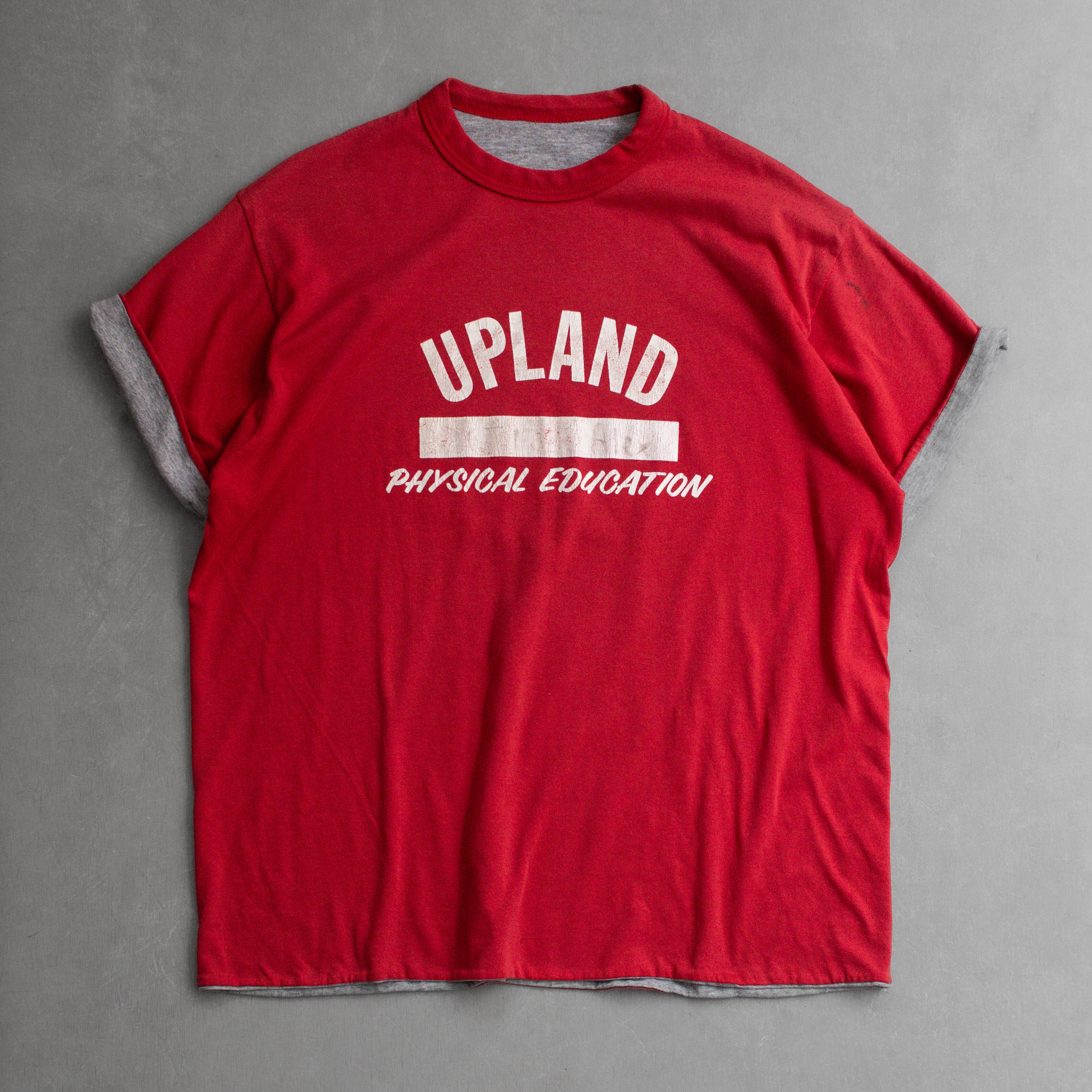 70-80S VINTAGE REVERSIBLE TEE 美國 紅灰 三段 雙面穿 短袖 T恤