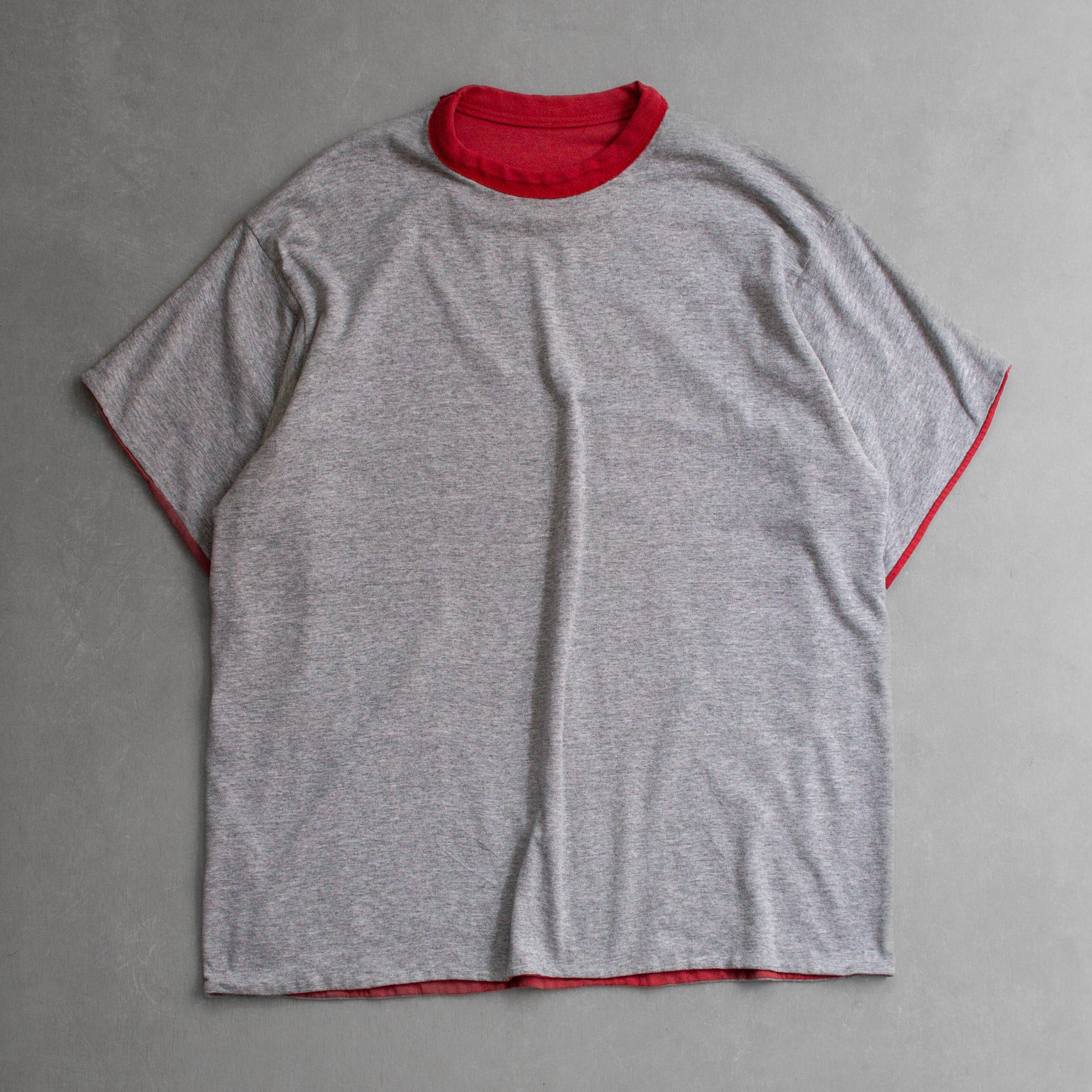 70-80S VINTAGE REVERSIBLE TEE 美國 紅灰 三段 雙面穿 短袖 T恤