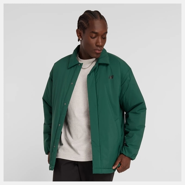 NEW BALANCE 外套 NB 森林綠 鋪棉 教練外套 男 MJ43504NWG
