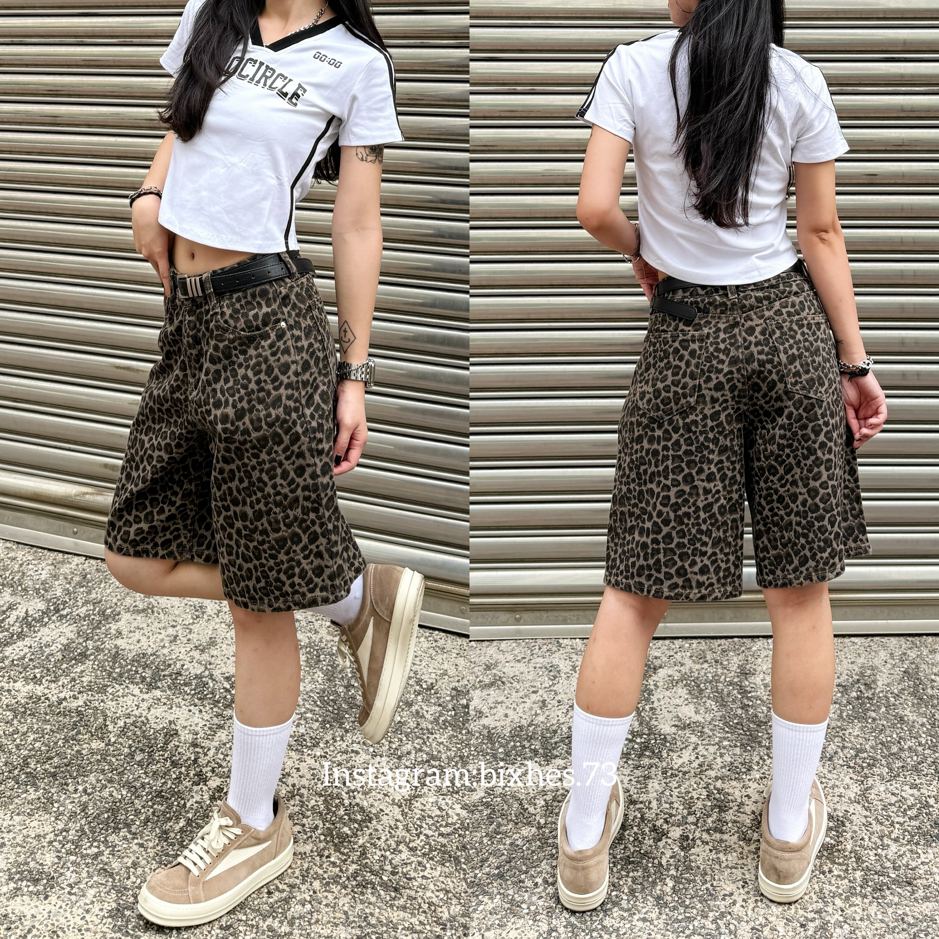 美式豹紋五分褲(E00128)