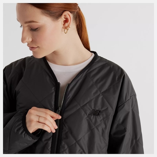 NEW BALANCE 外套 NB 黑灰 菱格 輕薄 防潑水 外套 女 WJ43517ACK