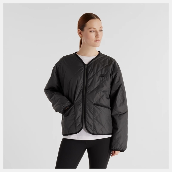 NEW BALANCE 外套 NB 黑灰 菱格 輕薄 防潑水 外套 女 WJ43517ACK