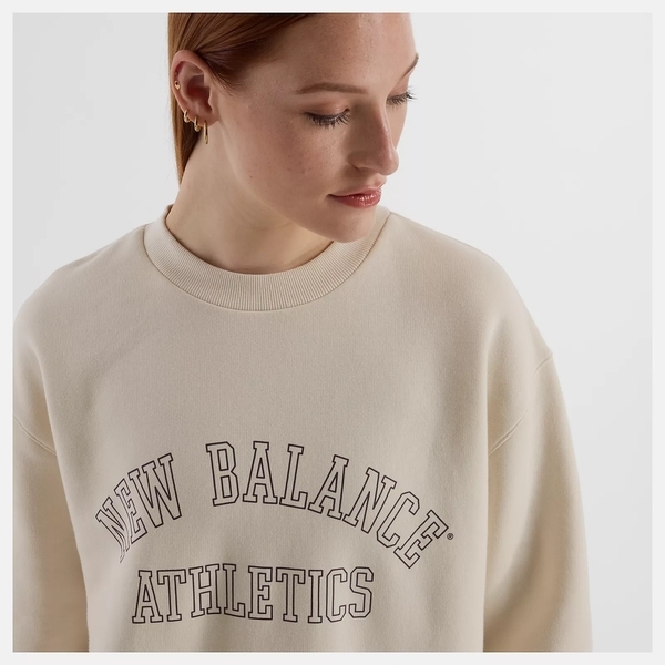 NEW BALANCE 長袖 NB 米白 復古LOGO 刷毛 大學T 女 WT43516LIN