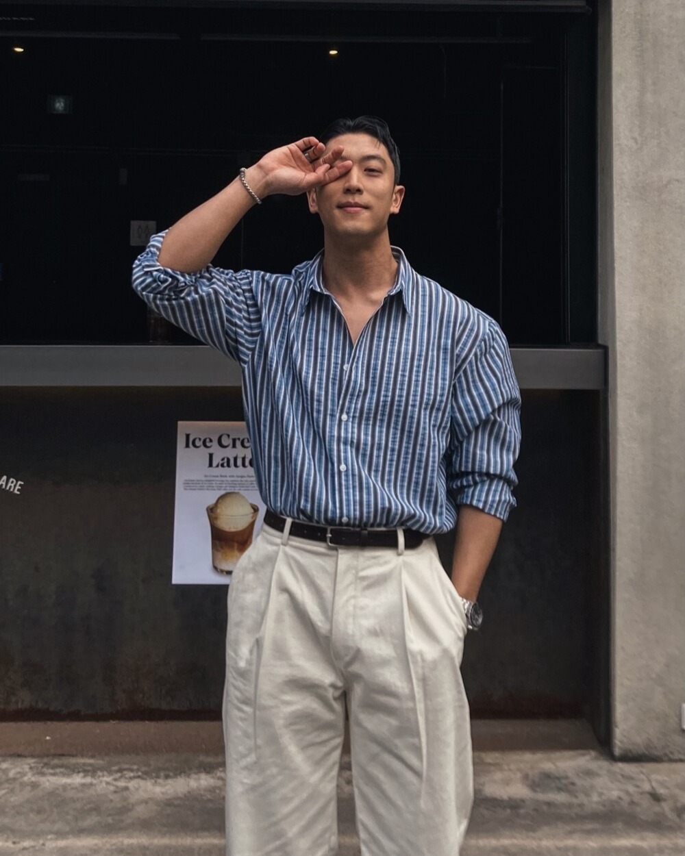 泡泡紗直條紋長袖襯衫