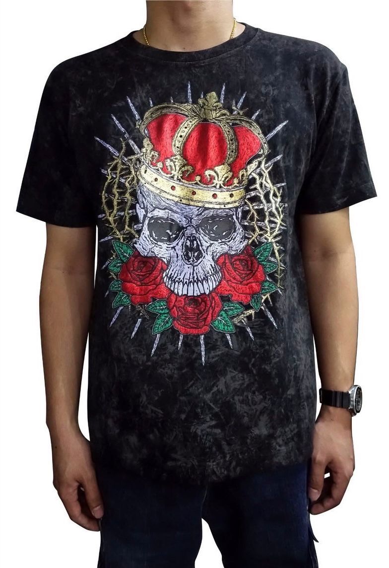 泰國 玫瑰骷髏 T-Shirt (T5 T534)